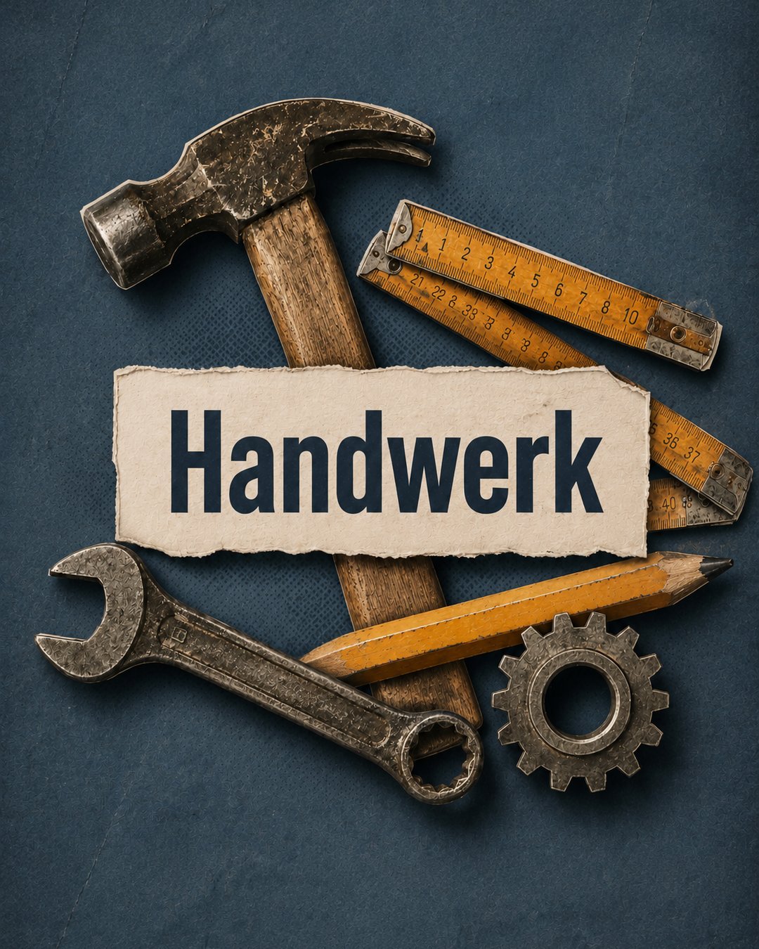 Instagram-Grafik zu Social Media für Handwerksbetriebe: Hammer, Schraubenschlüssel und Zahnrad